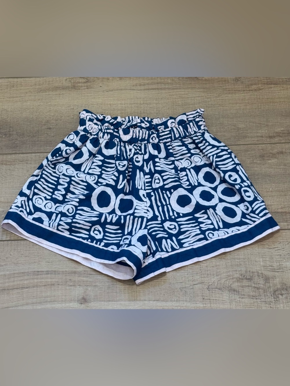 Cleobella Kaylin Shorts Isla Print Navy Blue Light Pink Cotton Linen Paperbag XS